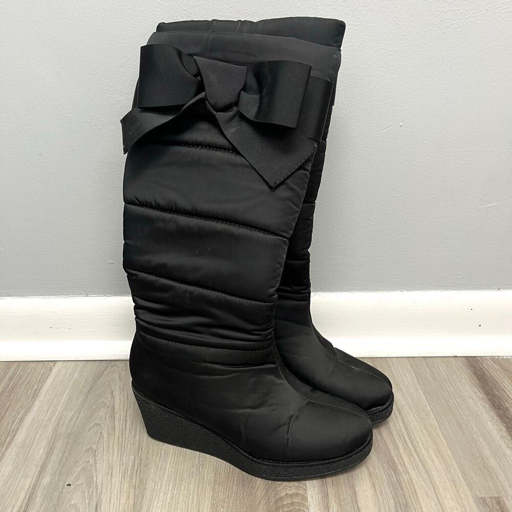 kate spade Black Quilted Bow Wedge Winter Boots